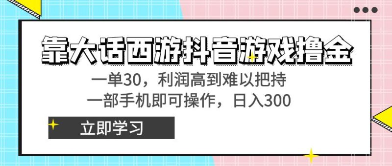 靠大话西游抖音游戏撸金,一单30,利润高到难以把持,一部手机即可操作…-天行资源库