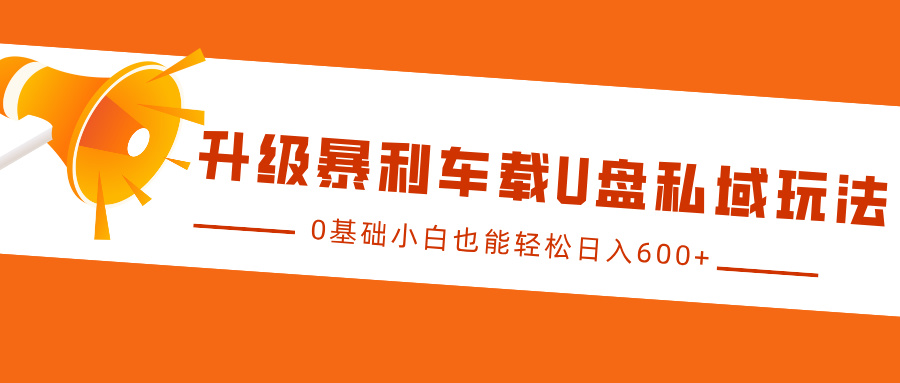 升级暴利车载U盘私域玩法,0基础小白也能轻松日入600+-天行资源库